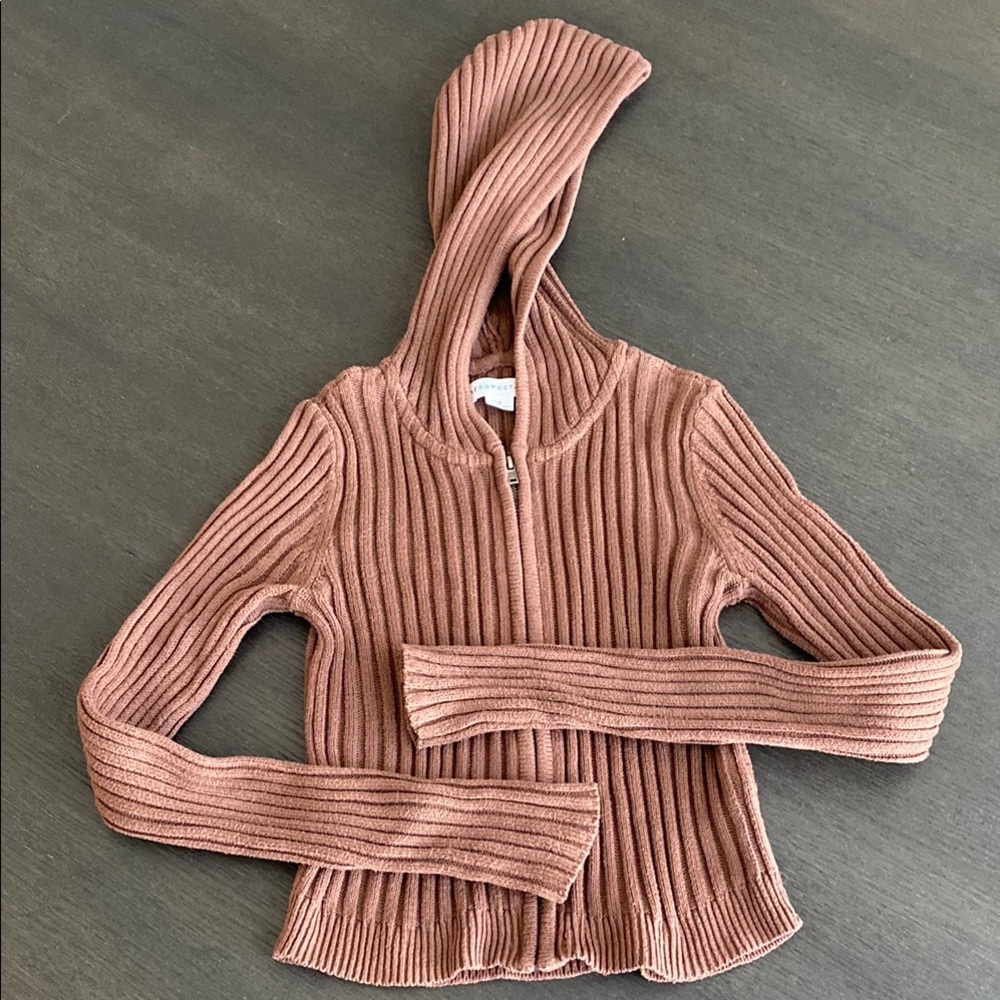 Aeropostale Brown full zipper ribbed hoodie